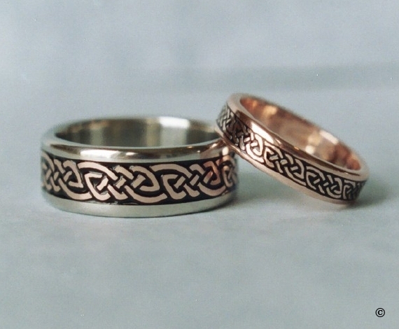 Celtic Bonding Knot Rings, White Gold Band with Rose Gold Knots, All Rose Gold Narrow Band